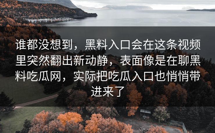 谁都没想到，黑料入口会在这条视频里突然翻出新动静，表面像是在聊黑料吃瓜网，实际把吃瓜入口也悄悄带进来了
